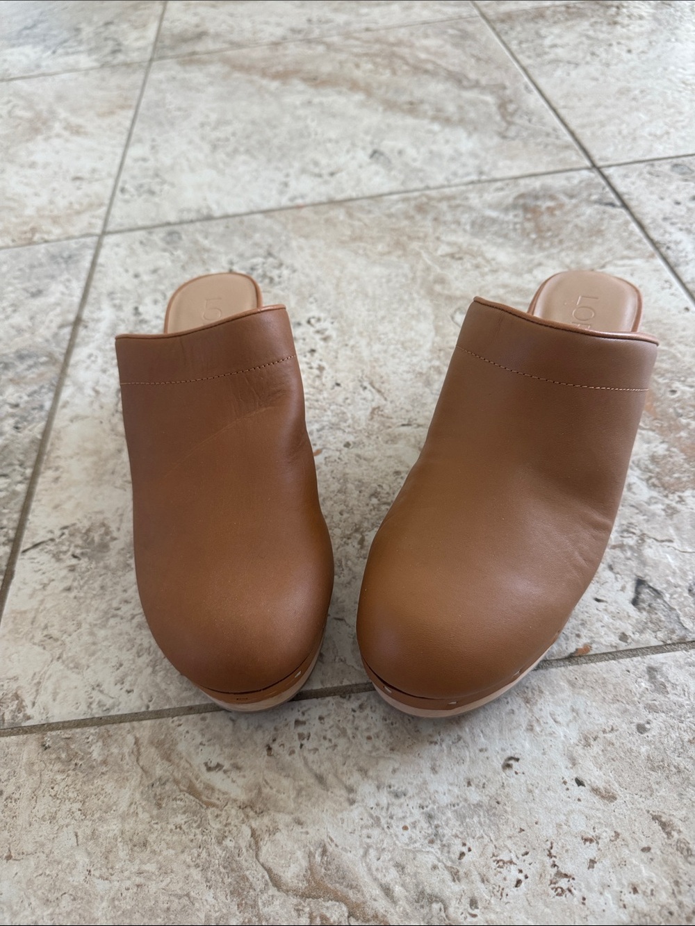 LOFT Leather Slip-On Clog Mules in Brown